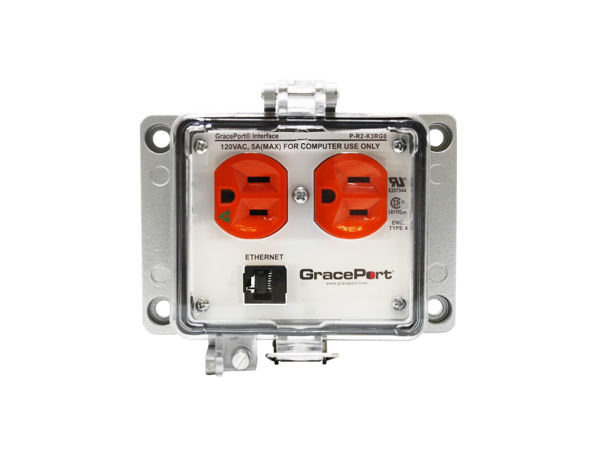 GRACE Engineered Products P-R2-K3RG0 Panel Interface Connector with Category 5e RJ45; Panel Mount Housing; UL Type 4; Isolated Ground Outlet; No Circuit Breaker P-R2-K3RG0 on Advantage Electric Supply