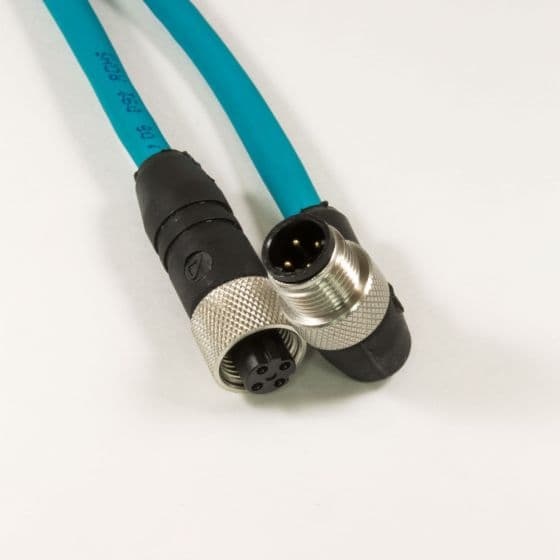 Alpha Wire DW04AR117 TL359 OBSOLETE - Alpha Connect Ethernet Cordset - M12 Male 90 Deg to M12 Female Straight - 24AWG 2 Poles - DW04AR117 - Teal - 10M (32.8ft) DW04AR117 TL359 on Advantage Electric Supply