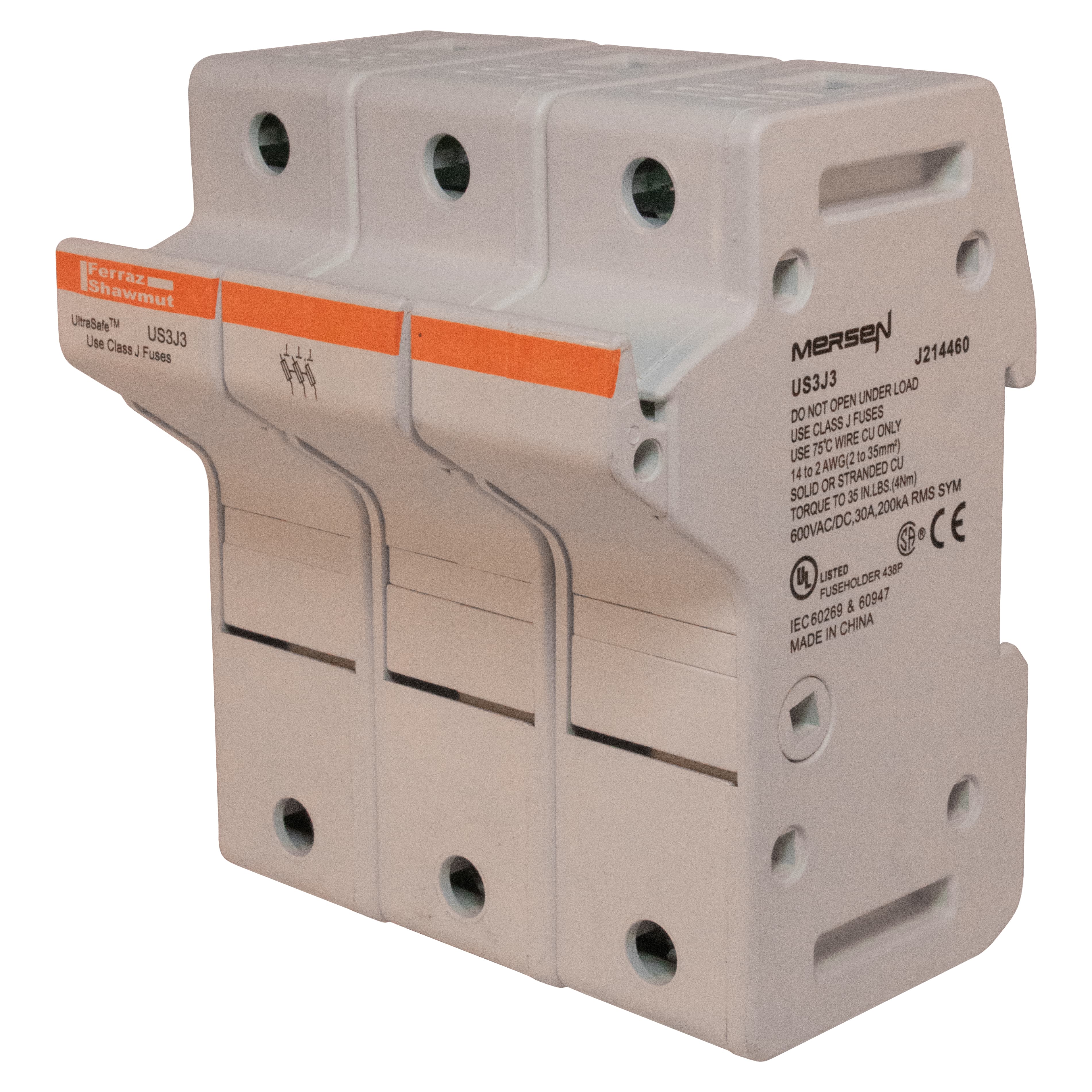 Mersen US3J3 US3J3 Mersen - Fuse Holder UltraSafe™ 600VAC 600VDC Class J 30A 3-Pole Pressure Plate IP65 US3J3 on Advantage Electric Supply
