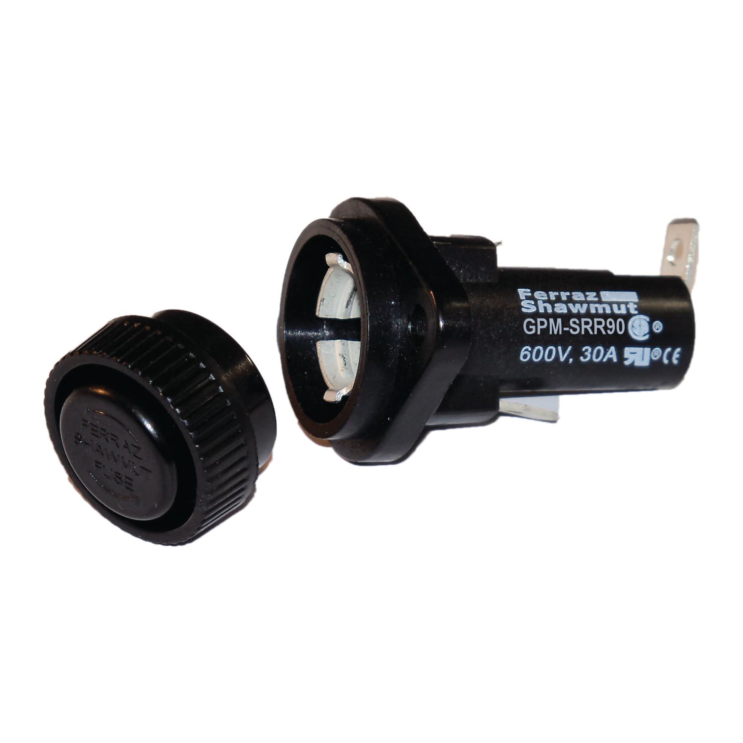 Mersen GPM-SRR90 GPM-SRR90 Mersen - Fuse Block 600VAC 600VDC Class CC 30A 1/4in Quick Connect / Solder 90 angle screw Knob Panel Mount GPM-SRR90 on Advantage Electric Supply