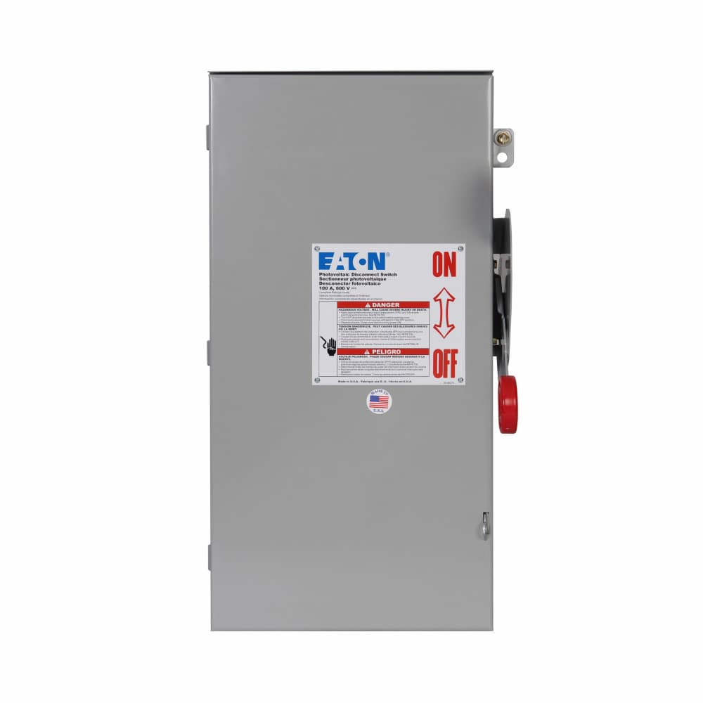Eaton DCU1063FRM Eaton heavy duty DC disconnect,DC disconnect/ungrounded system,100A,NEMA 3R,Painted galvanized steel,Fusible,Ungrounded,#14-1/0 AWG lug capacity, #14-1/0 AWG solid return,600 Vdc,1,DC Photovoltaic Applications DCU1063FRM on Advantage Electric Supply