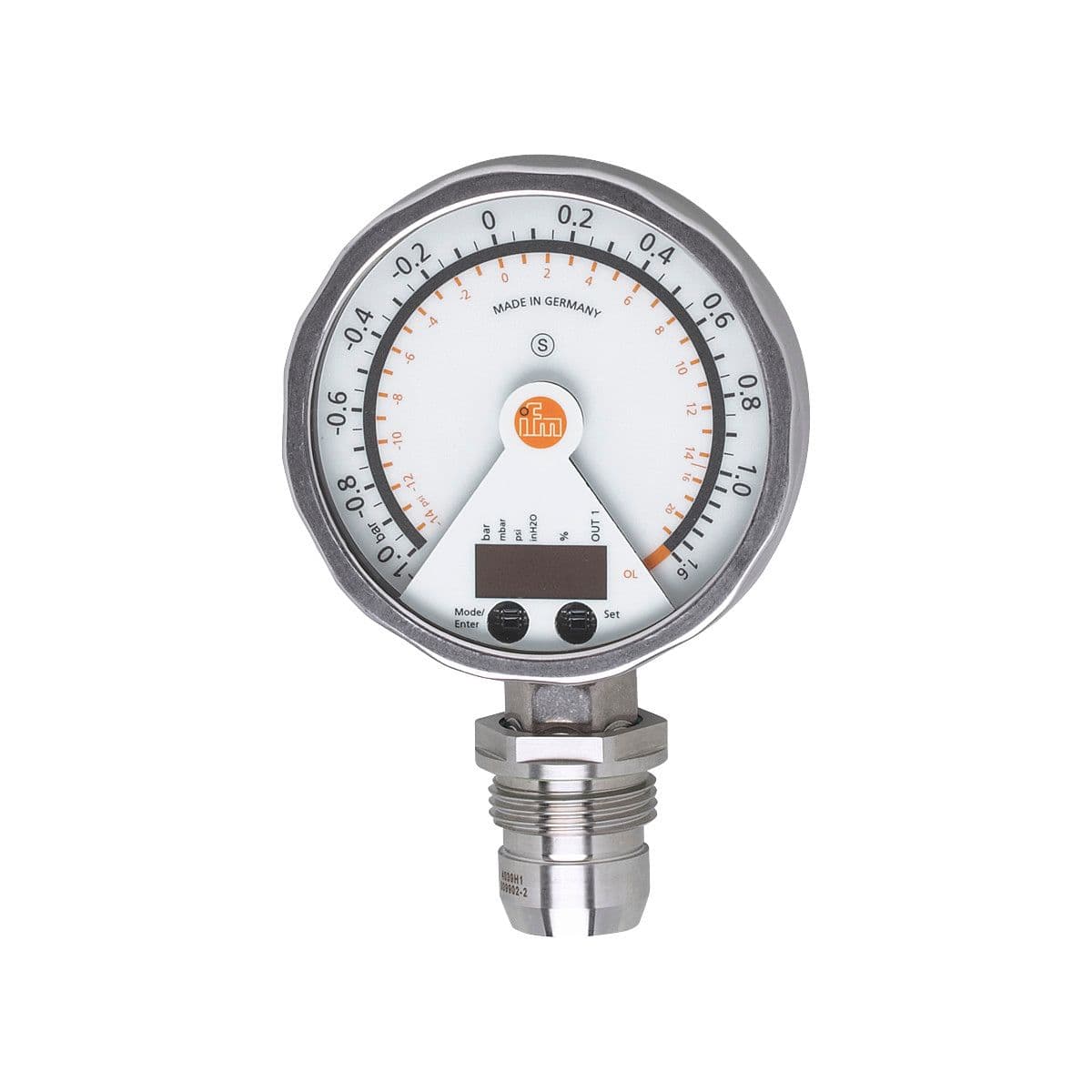 ifm Electronic PG2899 Flush pressure sensor with analog display, analog display, pressure switch and transmitter in one unit, Output signal: switching signal; analog signal; (configurable), Measuring range: -1...1 bar -1000...1000 mbar -14.5...14.5 psi, Process connection: thr PG2899 on Advantage Electric Supply