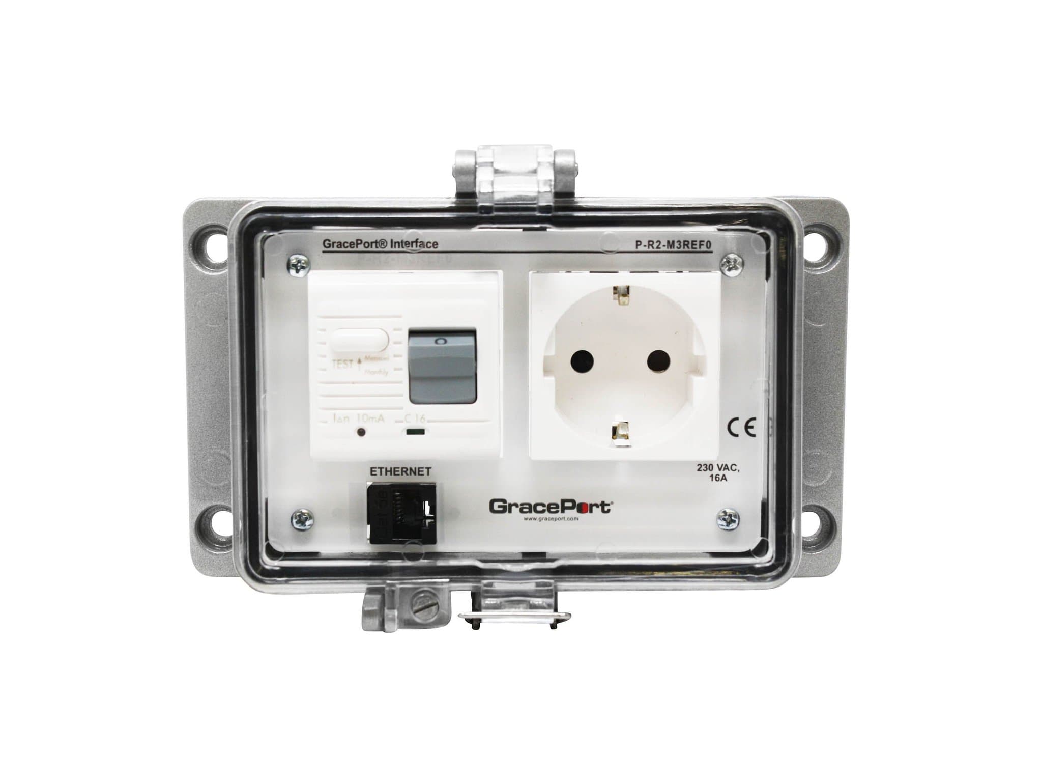 GRACE Engineered Products P-R2-M3REF0 Panel Interface Connector with Category 5e RJ45; Panel Mount Housing; UL Type 4; Continental European Outlet with GFCI; No Circuit Breaker P-R2-M3REF0 on Advantage Electric Supply