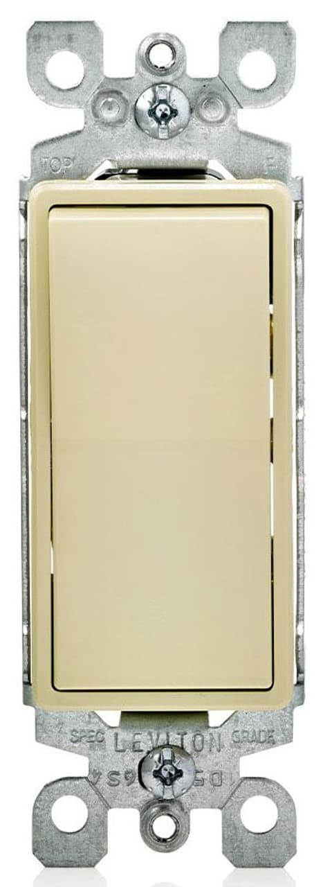 Leviton 5603-2I 14 A, 120/277V, Decora Rocker 3-Way AC Quiet Switch, Residential Grade, Grounding, 10 Pack, Ivory 5603-2I on Advantage Electric Supply