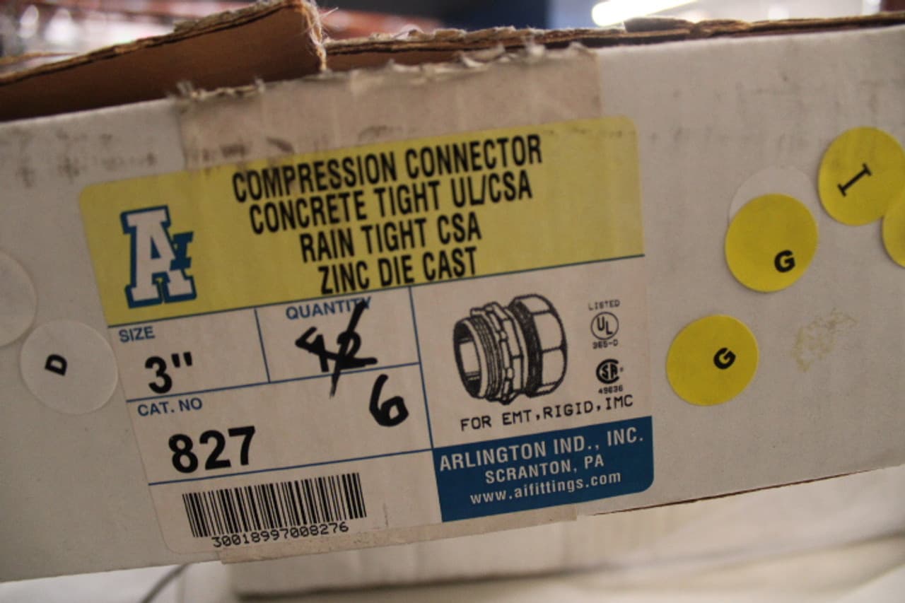 Arlington Industries 827 3", Die-Cast Zinc, Concrete/Rain Tight, Compression, EMT Conduit Connector (12 per Pack) 827 on Advantage Electric Supply
