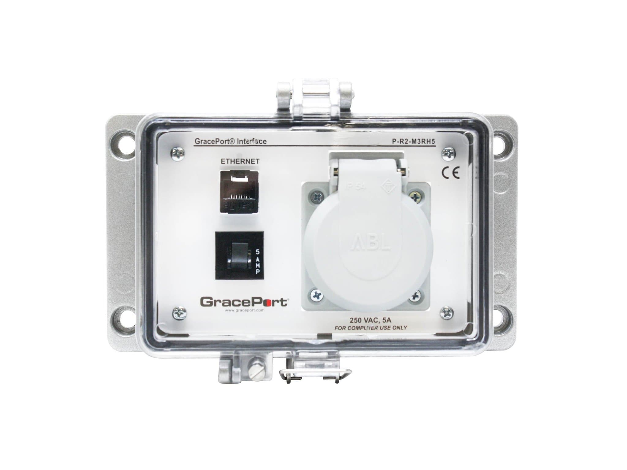 GRACE Engineered Products P-R2-M3RH5 Panel Interface Connector with Category 5e RJ45; Panel Mount Housing; UL Type 4; French/Belgian Outlet; 5 Amp Circuit Breaker P-R2-M3RH5 on Advantage Electric Supply