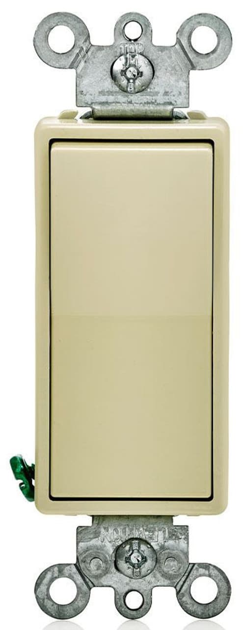 Leviton 5604-2I 120/277 VAC, 15 A, 4-Way, Ivory, Thermoplastic, Back/Side Wiring, Grounding, AC Decorator Rocker Switch with Ground Screw 5604-2I on Advantage Electric Supply