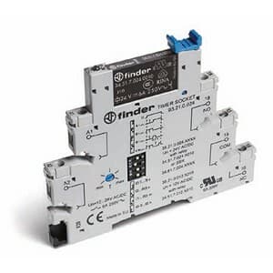 Finder 38.21.0.024.0060 Finder 38.21.0.024.0060 is a relay with a box-clamp connection type, designed for a rated current of 6A at 250Vac (AC-1) and 6A at 30Vdc (DC-1), with lower current ratings of 0.2A at 110Vdc and 0.12A at 220Vdc for Normally Open (NO) auxiliary contacts in DC-1 design. It operates with a supply voltage of 1C/O / SPDT (Single Pole Double Throw), supporting an ambient air temperature for operation with a capacity of 1500VA at 250Vac (AC-1) and an ambient air temperature for storage ranging from -40 to +70 degrees Celsius. The rated voltage for AC operations is categorized under type C, with a rated impulse voltage (Uimp) of 4 kV. This relay features a net width of 24Vdc, poles rated at 250Vac, and a net depth indicating a control voltage of 6.2 mm for AC. It is designed for mounting on a DIN rail or through plug-in, with a single pole configuration and a power consumption specified for 24Vac (50Hz/60Hz). The color is standardized for this type of component, and it is protected according to EN61984 standards. The mechanical durability is enhanced by AgNi (Silver Nickel) contacts, ensuring compatibility with a wide range of automation applications. 38.21.0.024.0060 on Advantage Electric Supply