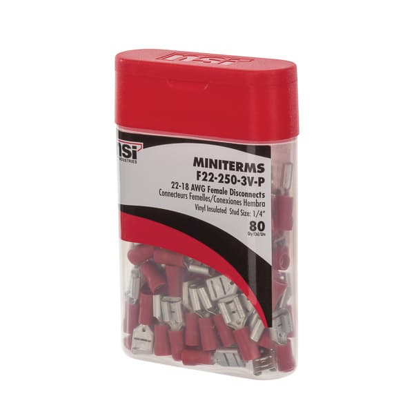 NSI Industries F22-250-3V-P F22-250-3V-P NSI - Wire Terminal Female Disconnect Vinyl Insulated 22-18 Awg .250 X .032, Pro Pack Bottle (80 Ea) F22-250-3V-P on Advantage Electric Supply