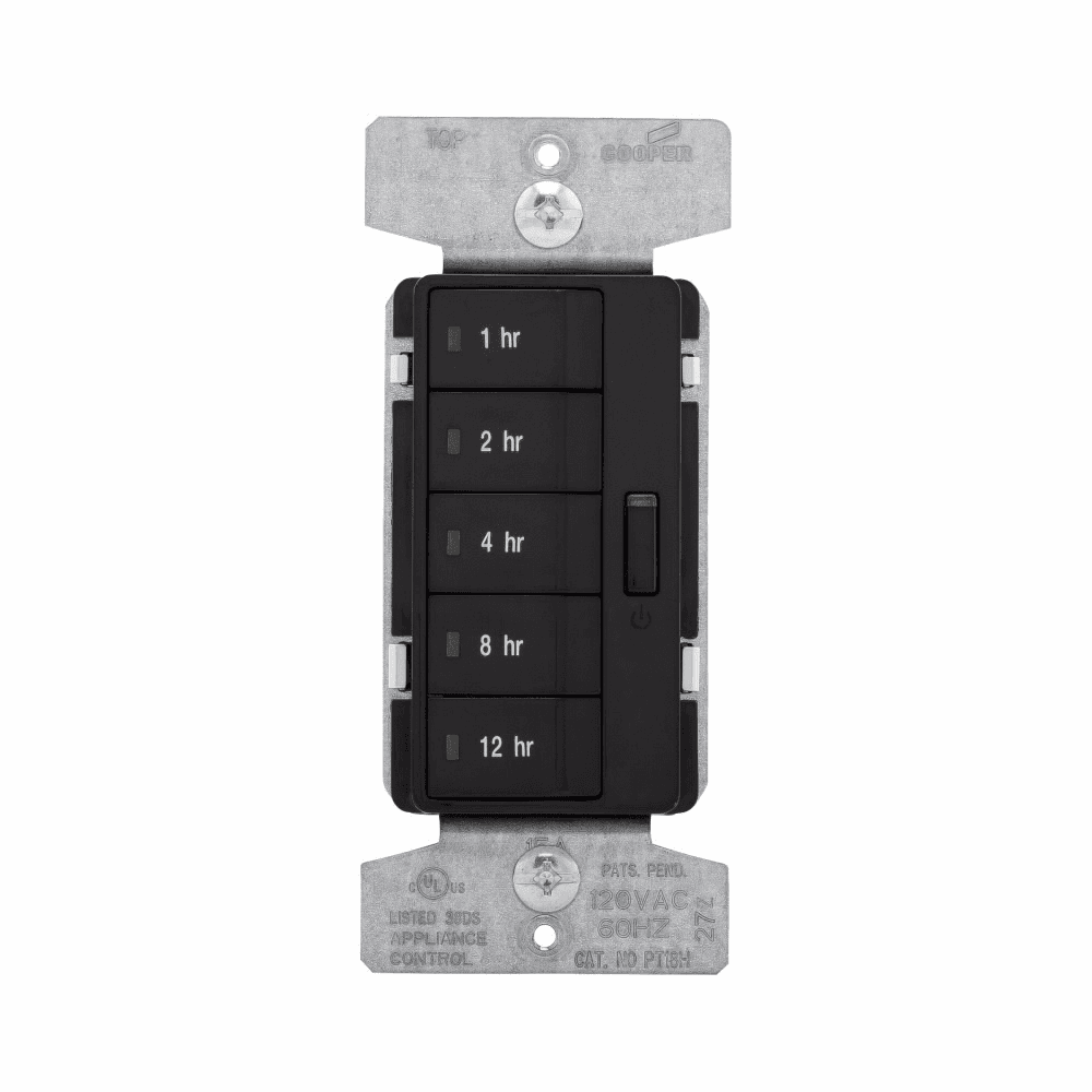 Eaton PT18H-BK PT18H-BK Eaton - Eaton Accell hour timer, 1, 2, 4, 8, 12 hour default time settings, 15A, 120V, Wire leads, Five button, Black, Load type: Incandescent, halogen, MLV, ELV, fluorescent, CFL, LED, Single-pole, Polycarbonate, 1800W PT18H-BK on Advantage Electric Supply