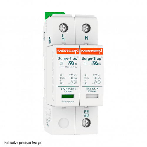 Mersen 83020116 SPD Type 2, 40kA, Uc275V, 1+1 TT, 2 Poles, 2 Modules, Pluggable 83020116 on Advantage Electric Supply