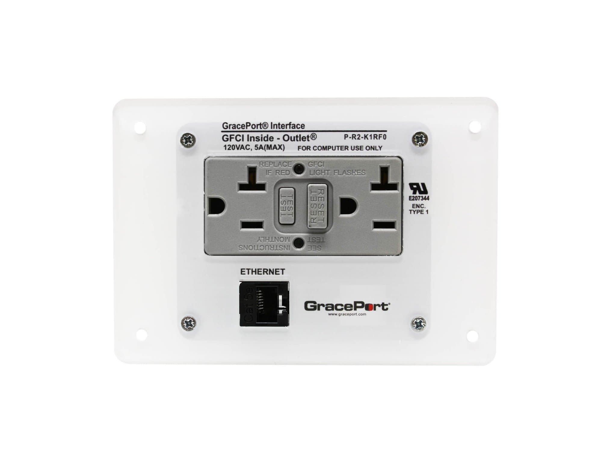 GRACE Engineered Products P-R2-K1RF0 Panel Interface Connector with Category 5e RJ45; Panel Mount Housing; UL Type 1; GFCI Duplex Inside-Outlet; No Circuit Breaker P-R2-K1RF0 on Advantage Electric Supply