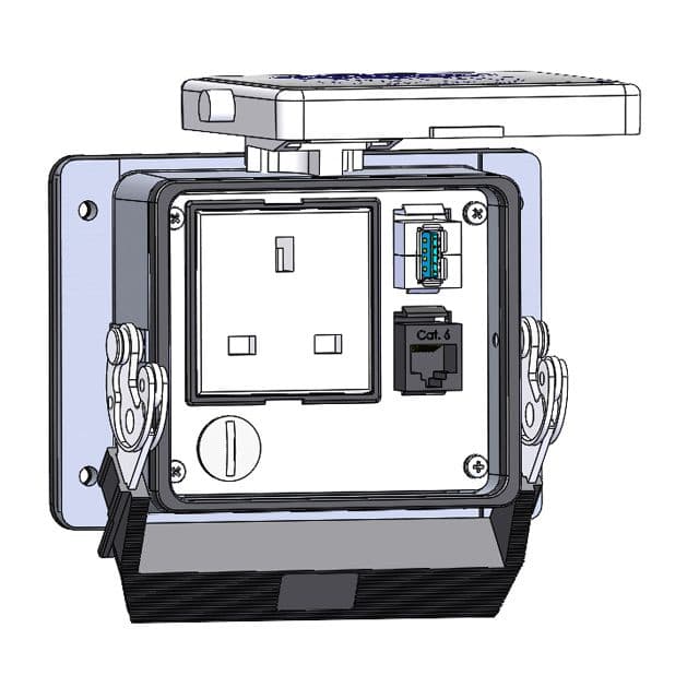 Mencom DUK-RJ45-USB-AFAF-32 Panel Interface Connector with United Kingdom outlet, RJ45, USB-AFAF, in a 32 housing DUK-RJ45-USB-AFAF-32 on Advantage Electric Supply