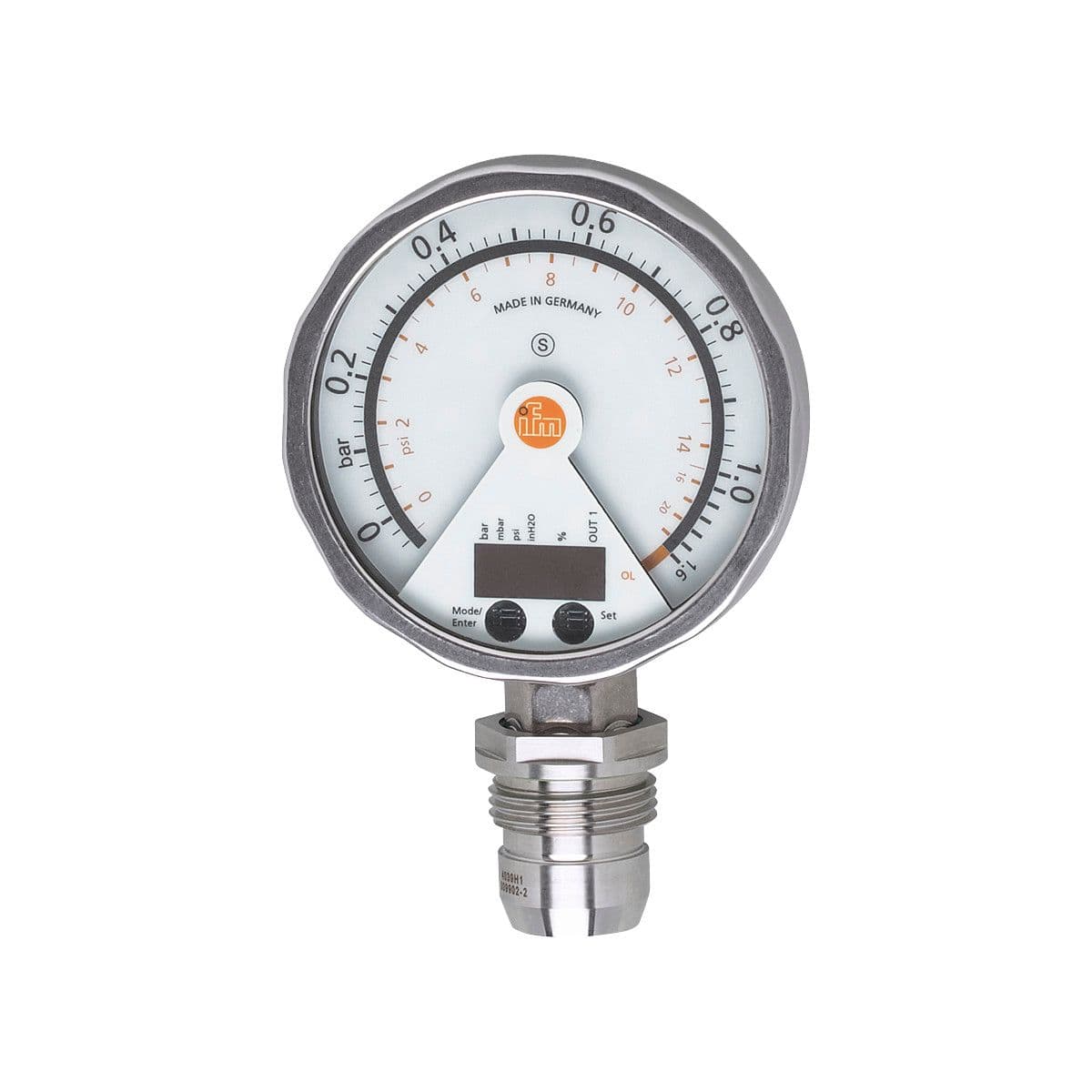 ifm Electronic PG2897 Flush pressure sensor with analog display, analog display, pressure switch and transmitter in one unit, Output signal: switching signal; analog signal; (configurable), Measuring range: -0.05...1 bar -50...1000 mbar -0.73...14.5 psi, Process connection: th PG2897 on Advantage Electric Supply