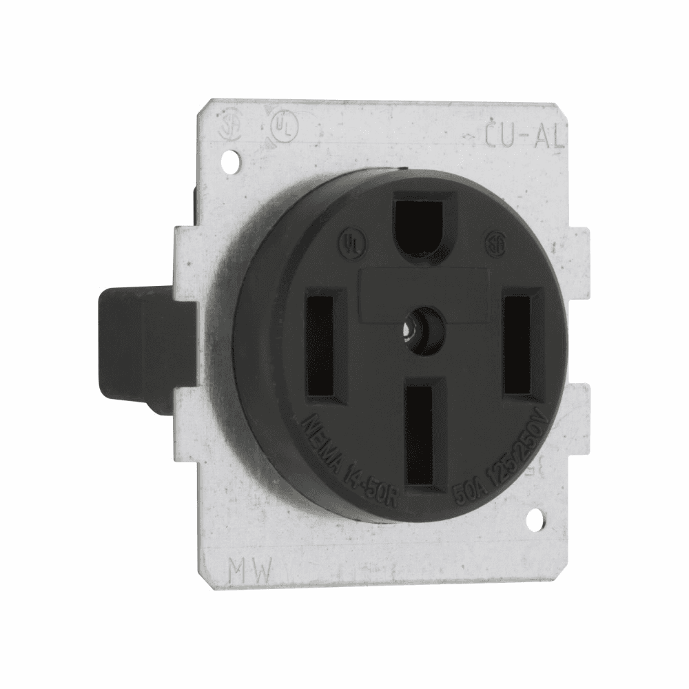 Eaton 1258-BU;3 1258-BU;3 Eaton - Eaton power device receptacle, Short strap, #12 - 4 AWG, 50A, Flush, 125/250V, Back, Black, NEMA 14-50R, Three-pole, Four-wire, Three-pole, four-wire, grounding, Screw, Glass-filled nylon, Power, Used with S21 1258-BU;3 on Advantage Electric Supply