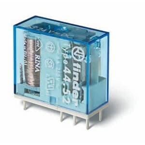 Finder 44.52.9.024.0000 Miniature electromechanical PCB mount relay - Flux proof (RTII) - Finder (44 series) - Control coil voltage 24Vdc - 2 poles (2P) - 2C/O / DPDT (Double Pole Double Throw) contact - Rated current 6A (250Vac; AC-1) / 6A (30Vdc; DC-1) - Rated switching power 44.52.9.024.0000 on Advantage Electric Supply