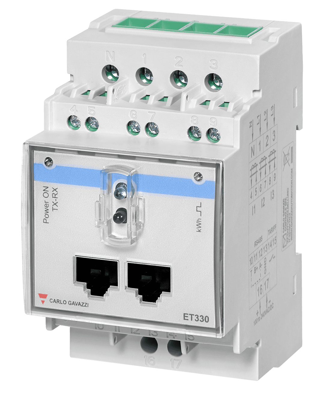 Carlo Gavazzi ET330DINAV53HS1X Three-phase Energy Transducer, 230 to 277 V L-N, 400 to 480 V L-L, 5 (6) A, RS485 Modbus RTU ET330DINAV53HS1X on Advantage Electric Supply