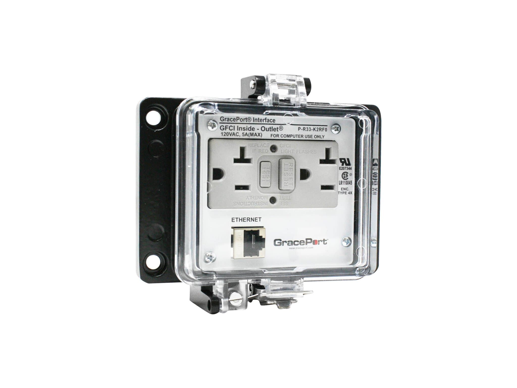 GRACE Engineered Products P-R33-K2RF0 Panel Interface Connector with Category 5e Shielded Ethernet; Panel Mount Housing; UL Type 4X; GFCI Duplex Inside-Outlet; No Circuit Breaker P-R33-K2RF0 on Advantage Electric Supply