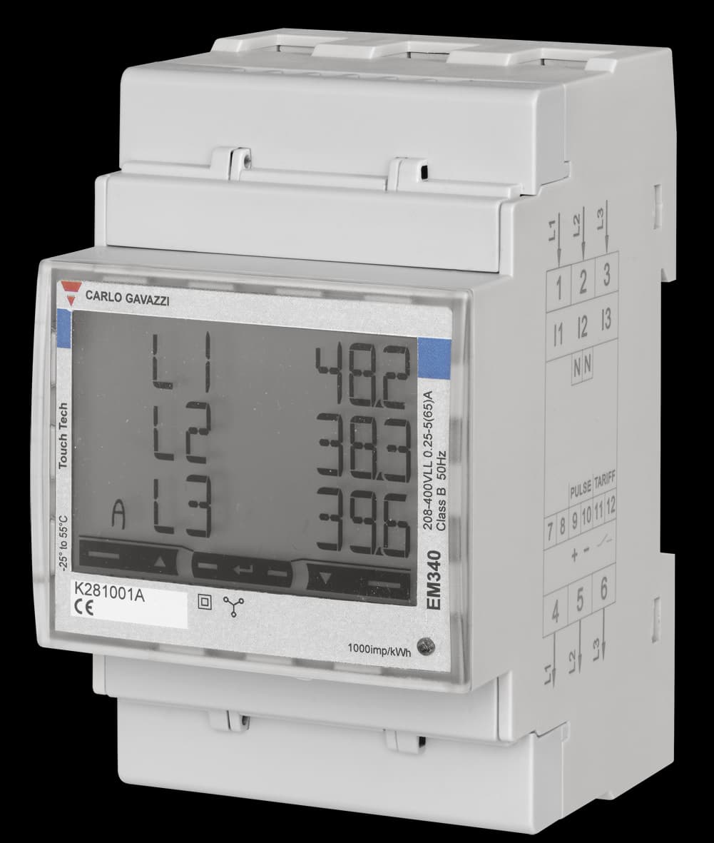 Carlo Gavazzi EM340DINAV23XS1PFB Three-phase MID Energy analyzer, 120 to 230 V L-N, 208 to 400 V L-L, 5 (65) A, RS485 Modbus RTU EM340DINAV23XS1PFB on Advantage Electric Supply
