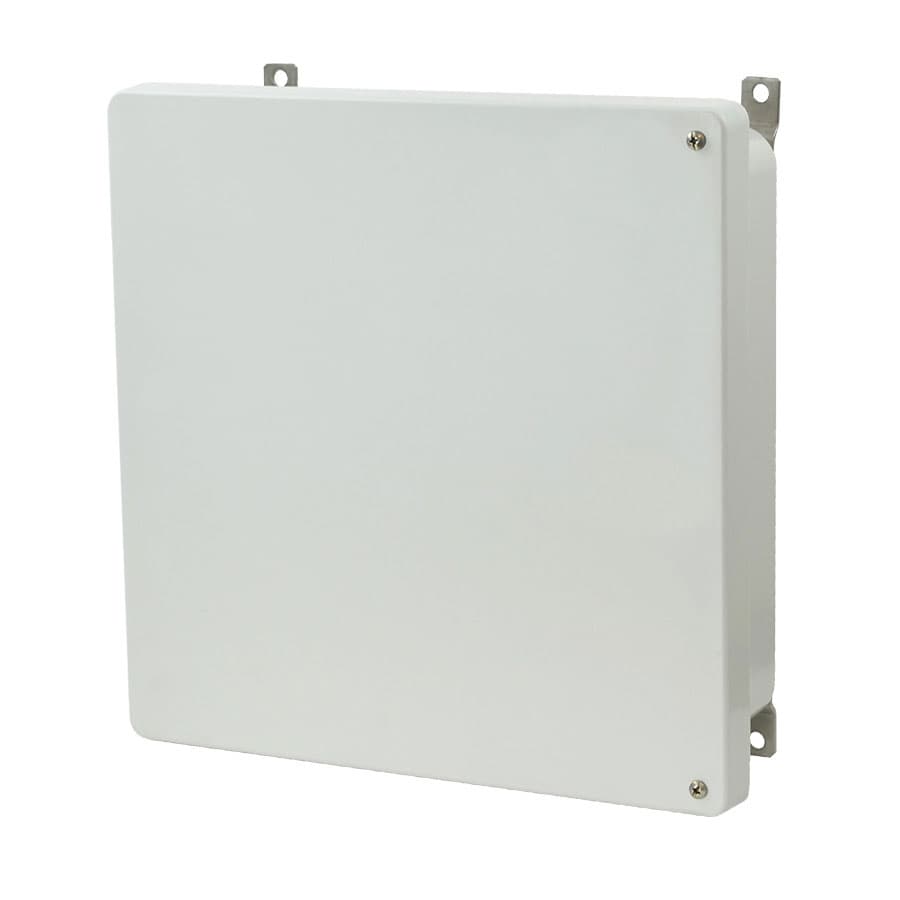 Allied Moulded Products AM1224H 12"x12"x4" AM Series fiberglass wall mount enclosure assembly with 2-screw hinged cover AM1224H on Advantage Electric Supply