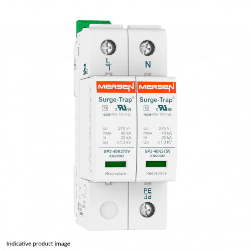 Mersen 83020124 SPD Type 2, 40kA, Uc320V, 2+0 TNS, 2 Poles, 2 Modules, Pluggable 83020124 on Advantage Electric Supply