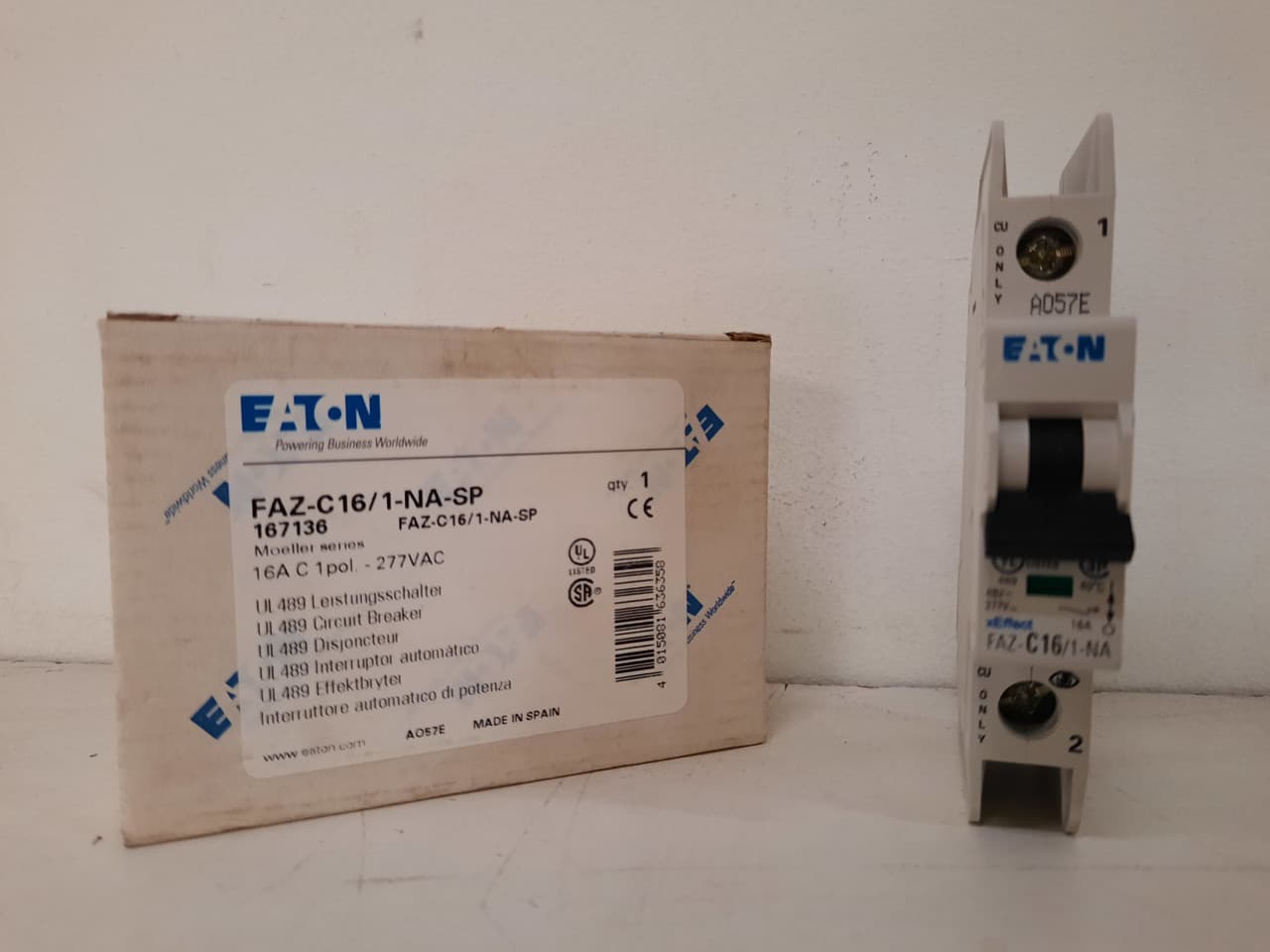 Eaton FAZ-C16/1-NA-SP Eaton FAZ branch protector,UL 489 Industrial miniature circuit breaker - supplementary protector,Single package,Medium levels of inrush current are expected,16 A,10 kAIC,Single-pole,277 V,5-10X /n,Q38,50-60 Hz,Screw terminals,C Curve FAZ-C16/1-NA-SP on Advantage Electric Supply