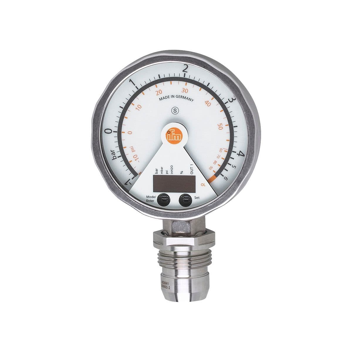 ifm Electronic PG2895 Flush pressure sensor with analog display, analog display, pressure switch and transmitter in one unit, Output signal: switching signal; analog signal; (configurable), Measuring range: -1...4 bar -14.5...58 psi, Process connection: threaded connection G 1 PG2895 on Advantage Electric Supply
