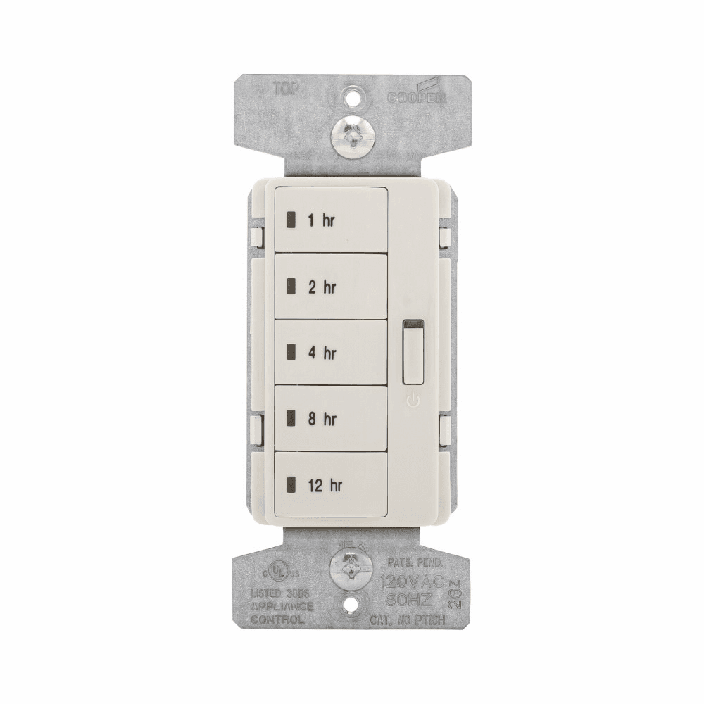 Eaton PT18H-LA PT18H-LA Eaton - Eaton Accell hour timer, 1, 2, 4, 8, 12 hour default time settings, 15A, 120V, Wire leads, Five button, Light almond, Load type: Incandescent, halogen, MLV, ELV, fluorescent, CFL, LED, Single-pole, Polycarbonate, 1800W PT18H-LA on Advantage Electric Supply