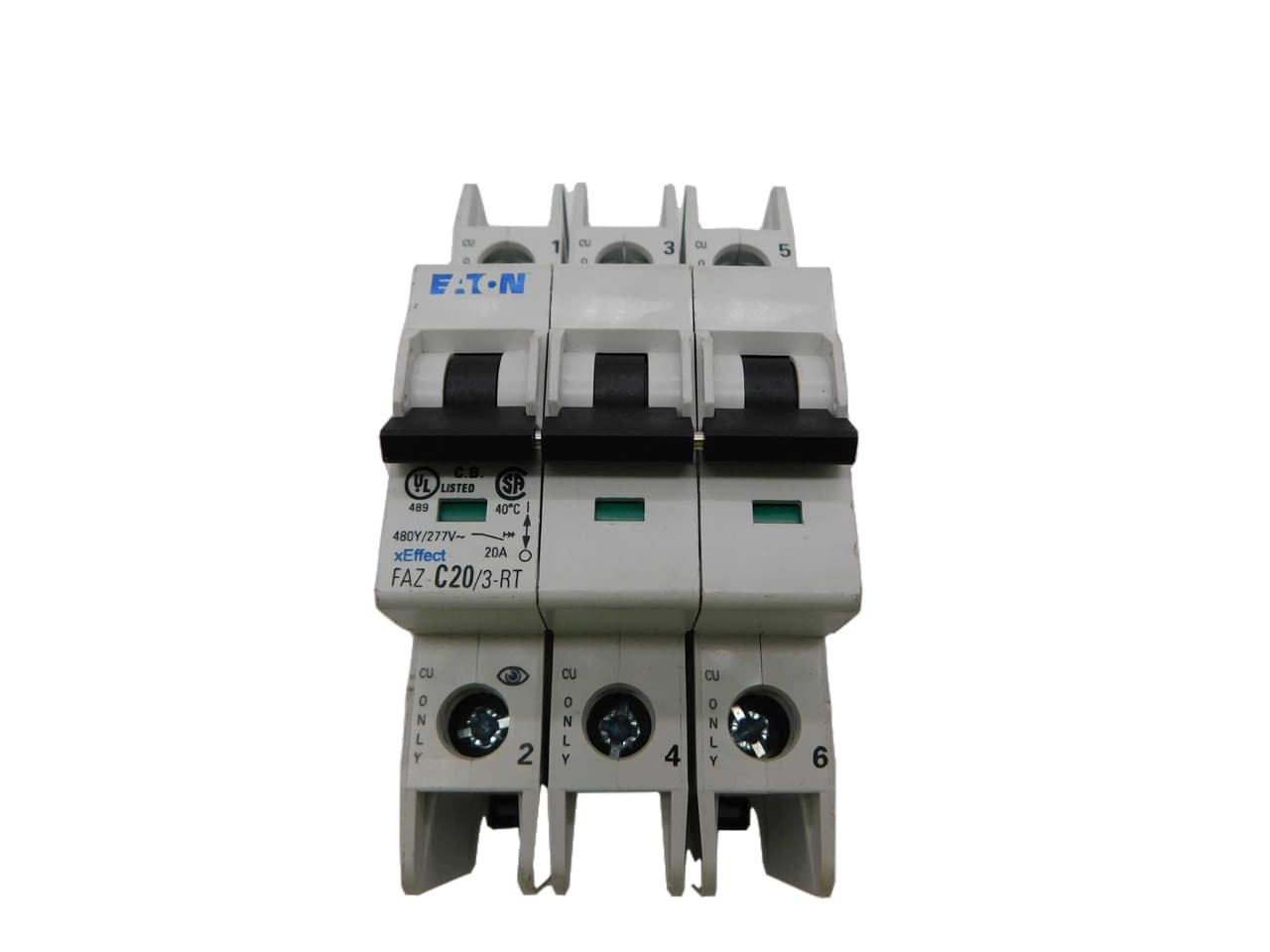 Eaton FAZ-C20/3-RT 277/480 VAC 50/60 Hz, 20 A, 3-Pole, 10/14 kA, 5 to 10 x Rated Current, Ring Tongue Terminal, DIN Rail Mount, Standard Packaging, C-Curve, Current Limiting, Thermal Magnetic FAZ-C20/3-RT on Advantage Electric Supply