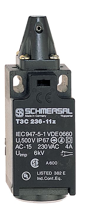 Schmersal T5C 236-11Z-M20 Safety switch for hinged guards; Flap safety switches; 1 Cable entry M 20 x 1.5; Thermoplastic enclosure; Double-insulated; Good resistance to oil and petroleum spirit; 30 mm x 88,5 mm x 30 mm; Actuator heads can be repositioned by 4 x 90° T5C 236-11Z-M20 on Advantage Electric Supply