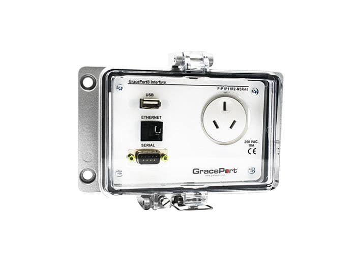 GRACE Engineered Products P-P1P11R2-M3RA0 Panel Interface Connector with DB9 Serial (computer inside enclosure); USB Type A/F to USB Type A/M; Category 5e RJ45; Panel Mount Housing; UL Type 4; Australian Outlet; No Circuit Breaker P-P1P11R2-M3RA0 on Advantage Electric Supply
