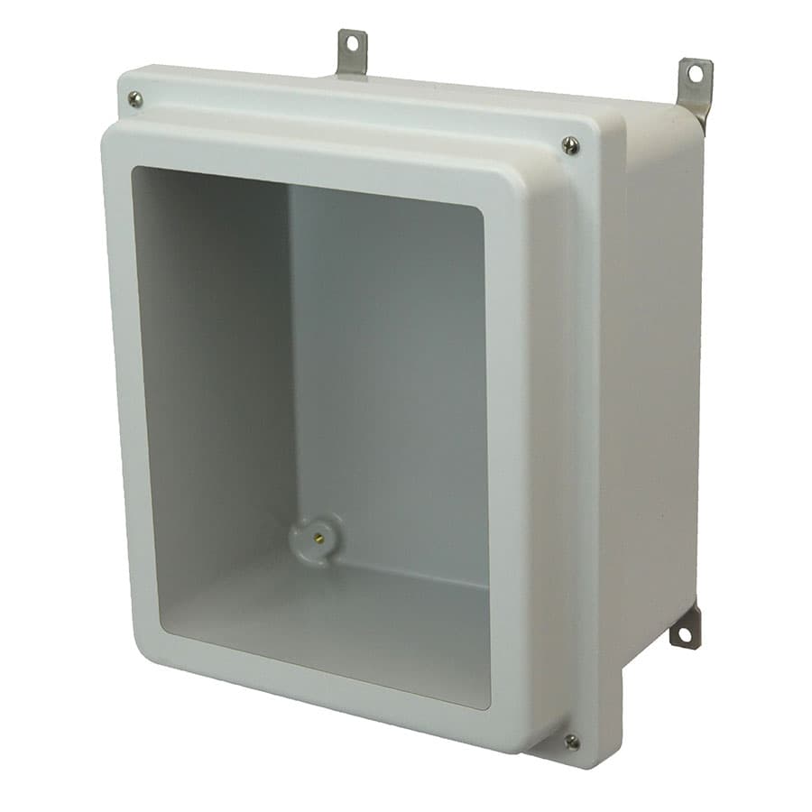 Allied Moulded Products AM1426RW 14"x12"x6" AM-R Series fiberglass wall mount enclosure assembly with raised 4-screw lift-off window cover AM1426RW on Advantage Electric Supply