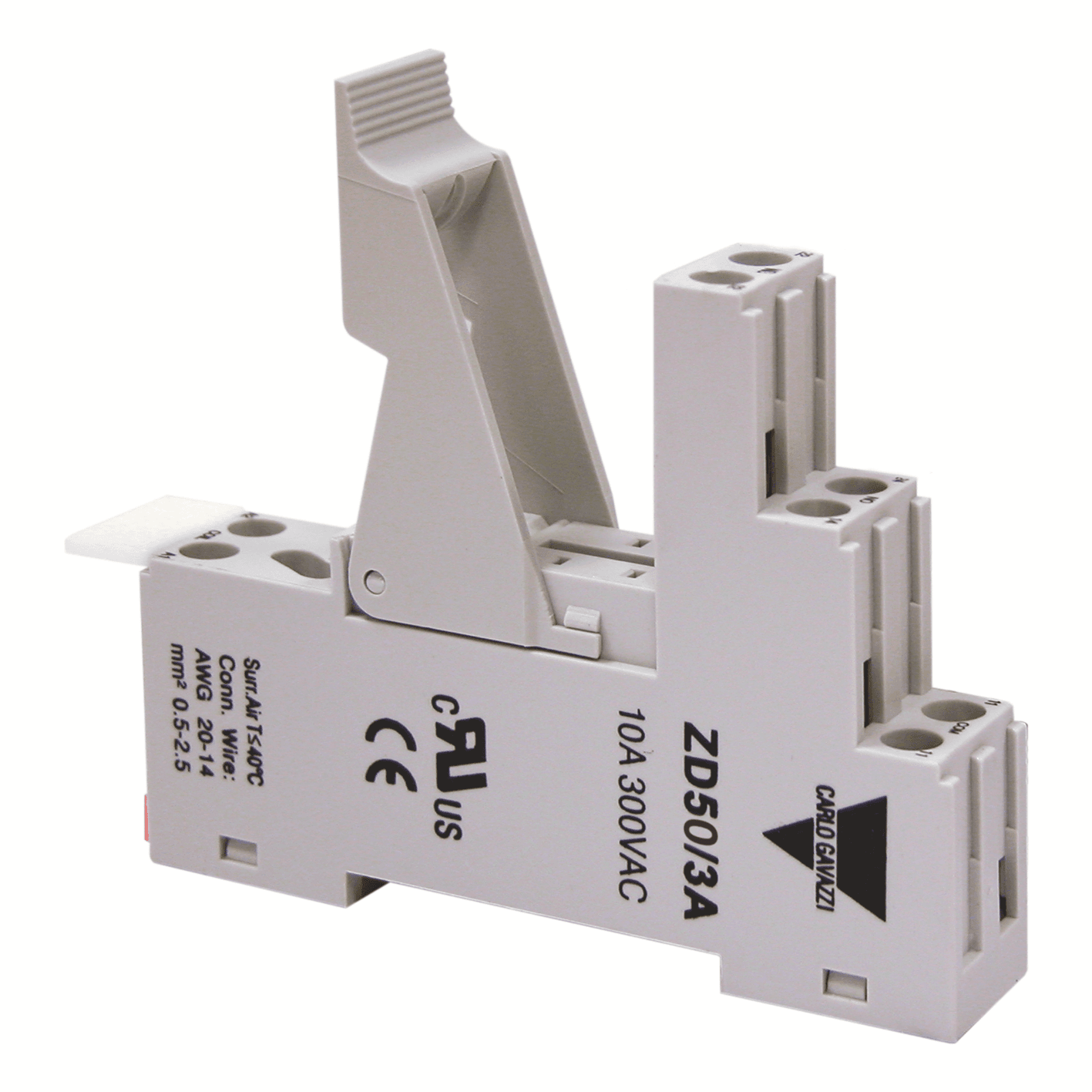 Carlo Gavazzi ZD503A Sockets for MZ Slim Industrial Electromechanical Relays, 8 poles, 2 SPDT (2 Change Over contacts), 10A, Screw terminals, Terminals on 3 levels, with included ID Tag ZD503A on Advantage Electric Supply