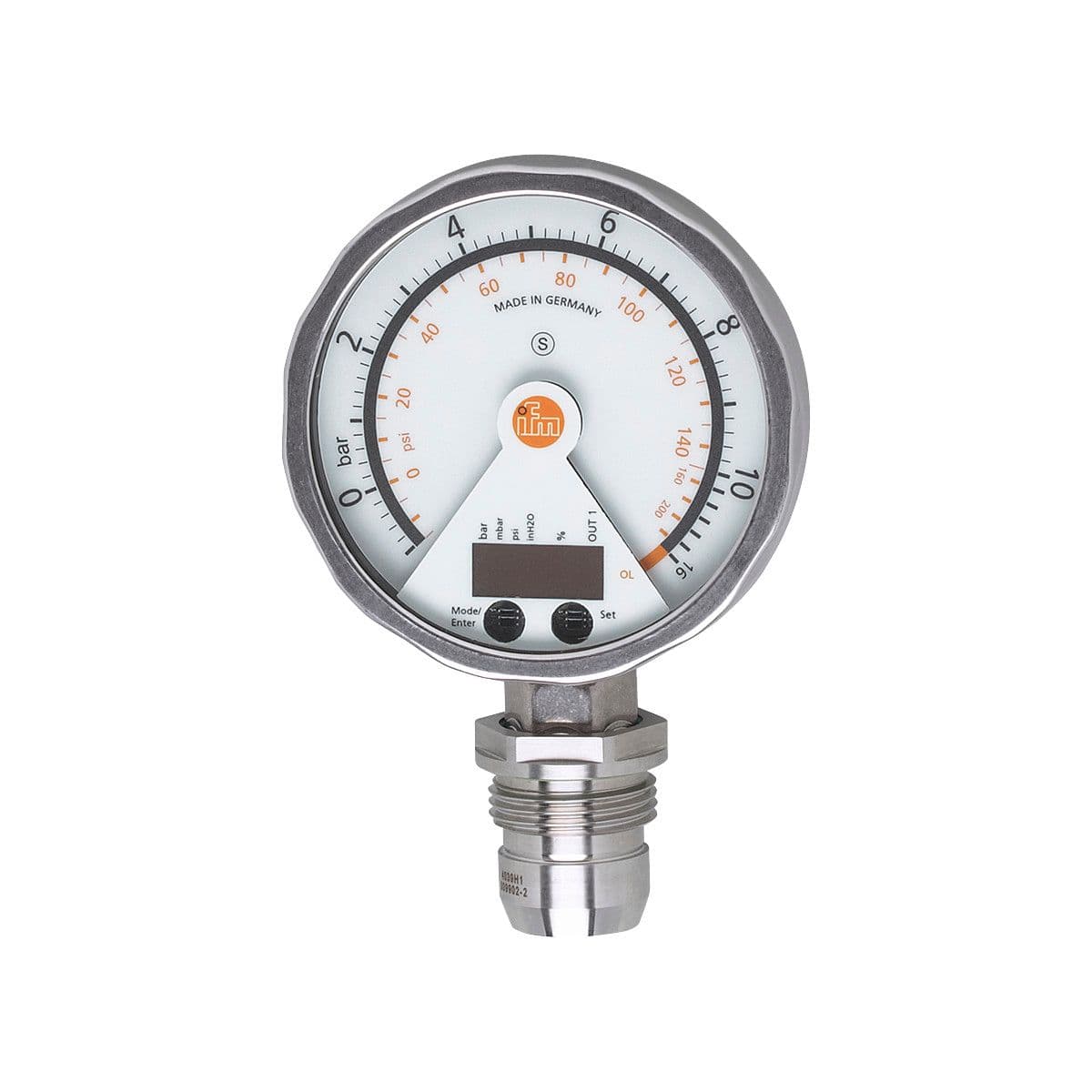 ifm Electronic PG2894 Flush pressure sensor with analog display, analog display, pressure switch and transmitter in one unit, Output signal: switching signal; analog signal; (configurable), Measuring range: -1...10 bar -14.5...145 psi, Process connection: threaded connection G PG2894 on Advantage Electric Supply
