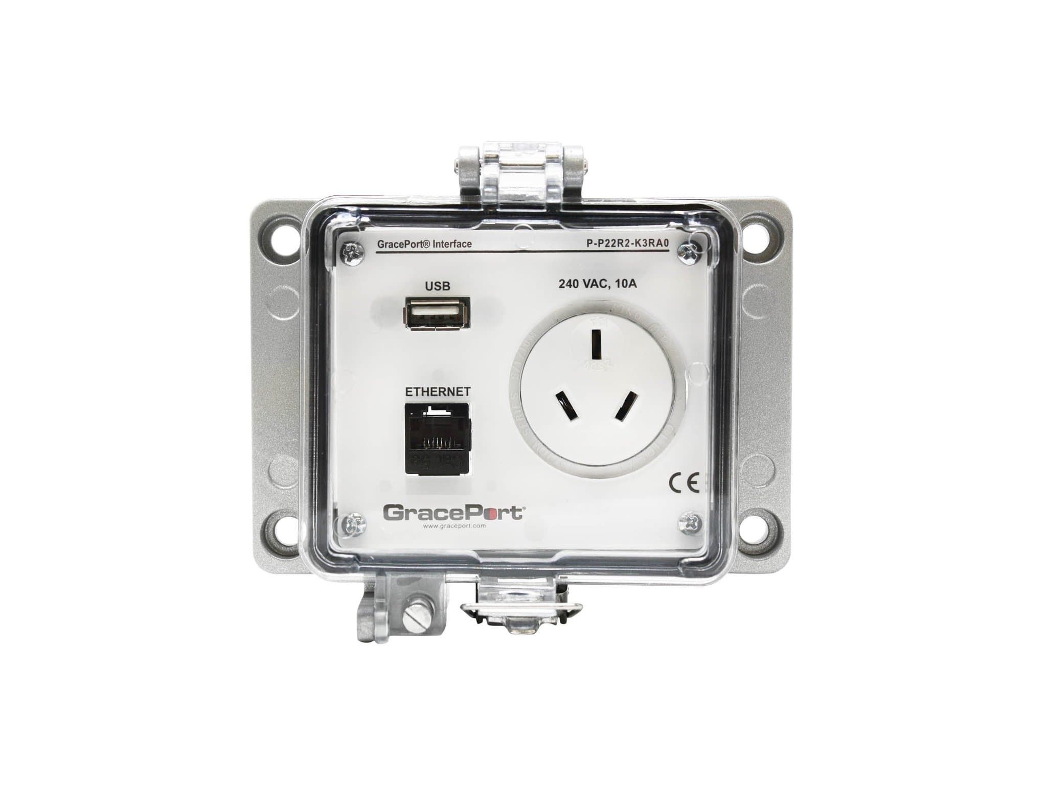 GRACE Engineered Products P-P22R2-K3RA0 Panel Interface Connector with USB Type A/F to USB Type A/F; Category 5e RJ45; Panel Mount Housing; UL Type 4; Australian Outlet; No Circuit Breaker P-P22R2-K3RA0 on Advantage Electric Supply