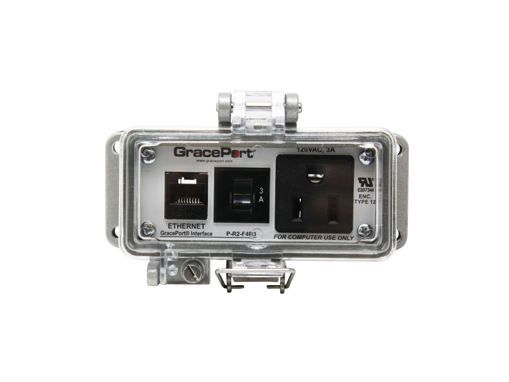 GRACE Engineered Products P-R2-F4R3 Panel Interface Connector with Category 5e RJ45; Panel Mount Housing; UL Type 12; Simplex Outlet; 3 Amp Circuit Breaker P-R2-F4R3 on Advantage Electric Supply