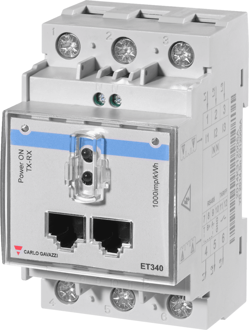 Carlo Gavazzi ET340DINAV23XS1X Three-phase Energy Transducer, 120 to 230 V L-N, 208 to 400 V L-L, 5 (65) A, RS485 Modbus RTU ET340DINAV23XS1X on Advantage Electric Supply
