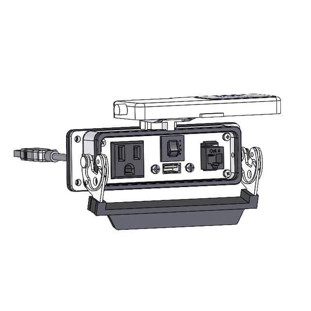 Mencom DP1-RJ45-USB-06-R-24LS Panel Interface Connector with Simplex outlet, RJ45, form A USB with 6' Cable, and 3amp reset, in a 24 housing DP1-RJ45-USB-06-R-24LS on Advantage Electric Supply