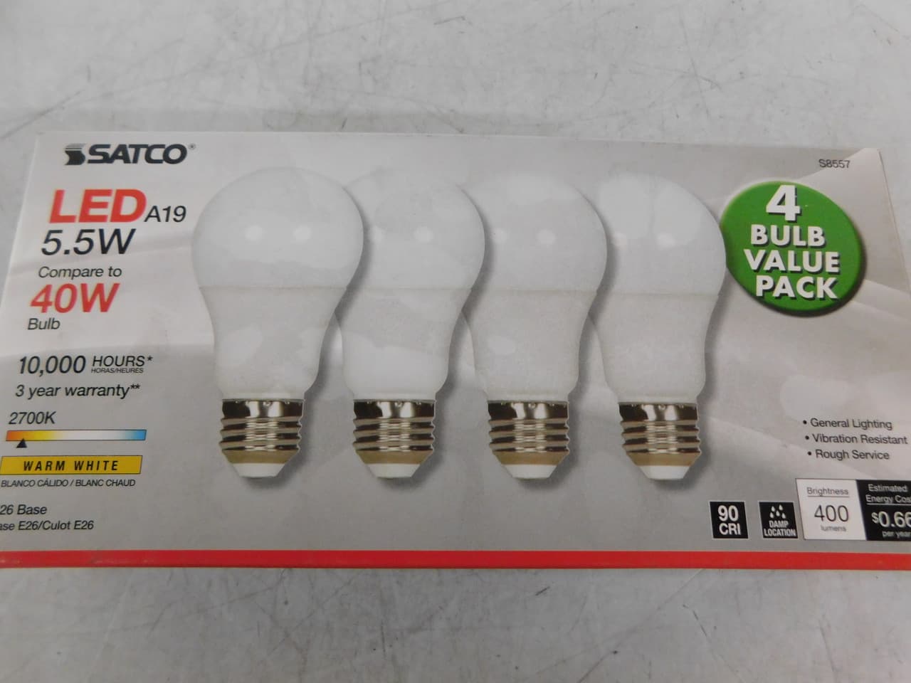 5.5W/A19/LED/2700K/ND/120V/4PK on Advantage Electric Supply