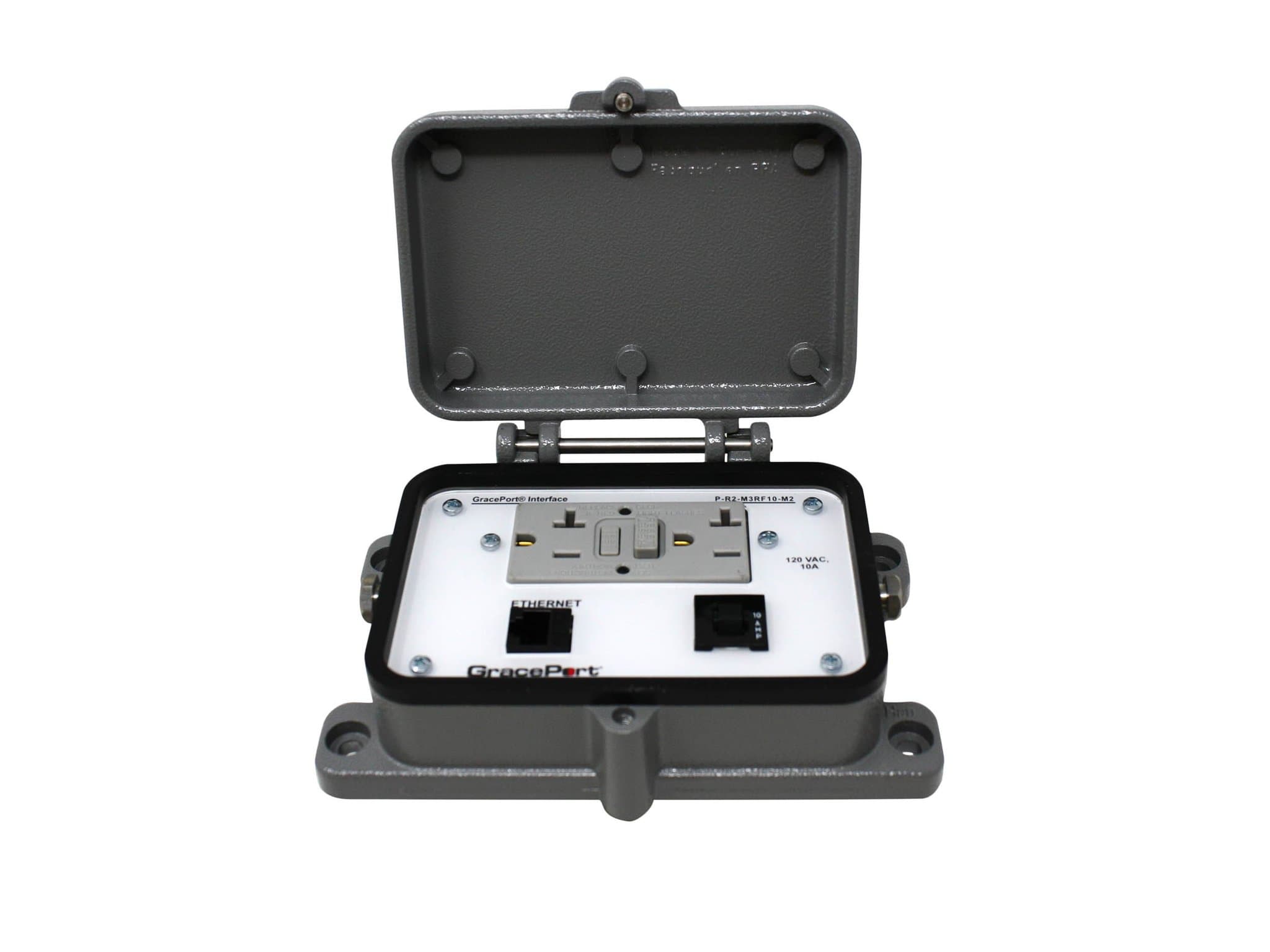 GRACE Engineered Products P-R2-M3RF10-M2 Panel Interface Connector with Category 5e RJ45; All Metal Panel Mount Housing; UL Type 4; GFCI Duplex Inside-Outlet; 10 Amp Circuit Breaker P-R2-M3RF10-M2 on Advantage Electric Supply