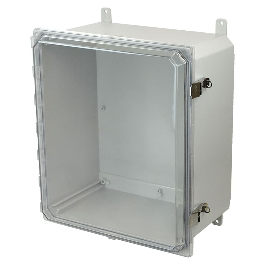 Allied Moulded Products AMP1648CCL 16"x14"x8" POLYLINE® polycarbonate wall mount enclosure assembly with hinged clear cover and stainless-steel snap latch AMP1648CCL on Advantage Electric Supply